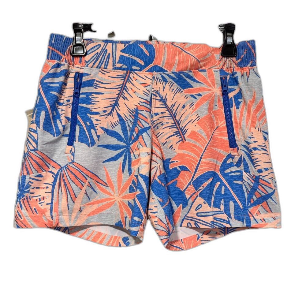 Columbia PFG Shorts S Orange Lightweight Blue Floral Elastic Waist 5” Inseam